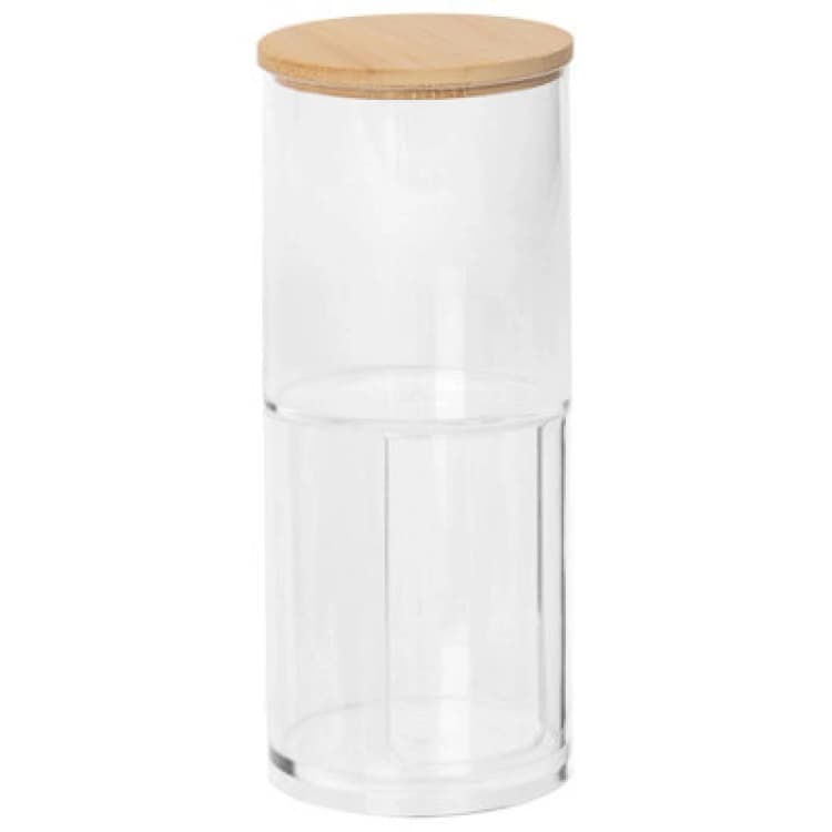 Image of Harbour Housewares Reusable Plastic Stacking Bathroom Canister with Bamboo Lid Clear