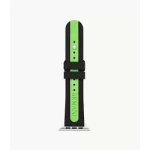 Image of Armani Exchange Mens Black And Green Silicone Band For Apple Watch, 42Mm/44Mm/45Mm - Black / Green