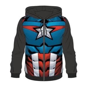 Image of Captain America - Suit Sublimation Mens Large Full Length Zipper Hoodie - Blue