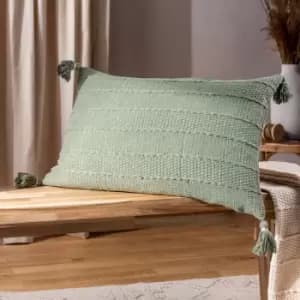 Image of Caliche Textured Tasselled Cushion Eucalyptus, Eucalyptus / 40 x 60cm / Polyester Filled