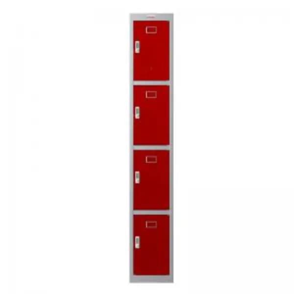 Image of Phoenix PL Series 1 Column 4 Door Personal Locker Grey Body Red Doors EXR87315PH