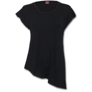 Image of Urban Fashion Raw Neck Asymmetric Viscose Womens X-Large Short Sleeve Top - Black