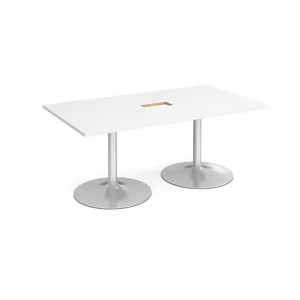 Image of Silver Trumpet Base Rectangular Boardroom Table with Power Module Cut Out 1800mm - White