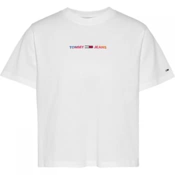 Image of Tommy Jeans Crop Multi Linear T Shirt - White Ybr