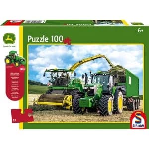 Image of John Deere: 649M Tractor with 8500i Harvester 100 Piece Jigsaw Puzzle With SIKU model