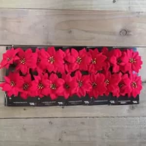 Image of 5 x Pack of 4 clip on Red Christmas 10cm Poinsettias Decorations for Tree Wreath Garland Flower Craft