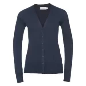 Image of Russell Collection Ladies/Womens V-neck Knitted Cardigan (L) (French Navy)