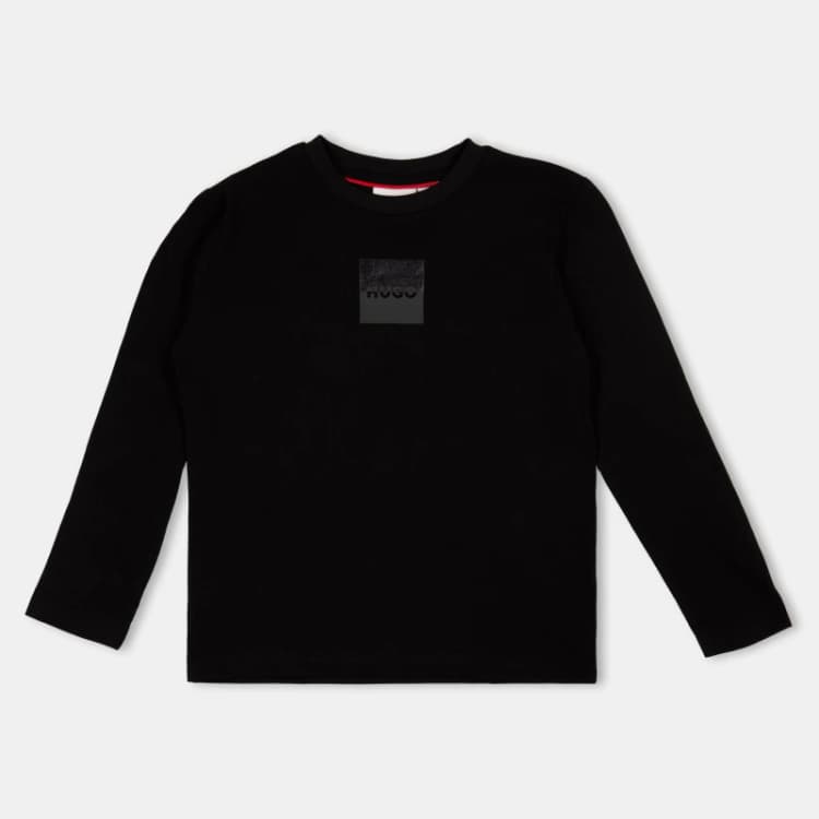 Image of Hugo Kids Long-Sleeve Split T-Shirt Black male 6Y