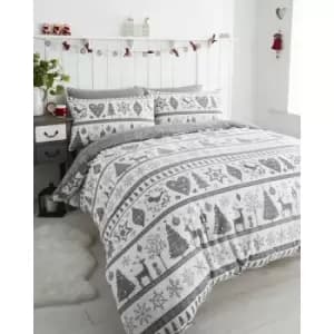 Image of Tartan Check Stag Single Duvet Quilt Cover Bedding Set Natural & Brown, Cotton and Polyester - Natural