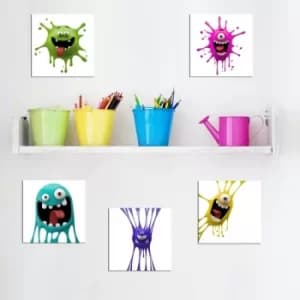 Image of UTB143 Green Pink Blue Purple Yellow Decorative MDF Painting (5 Pieces)