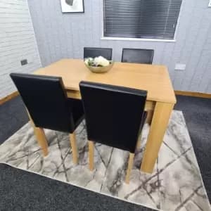 Image of Kitchen Dining Table With 4 Chairs, Wooden Table with 4 Leather Chairs