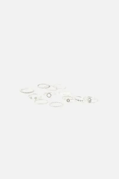 Image of Accessorize Crystal Rings 12 Pack Silver