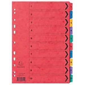 Image of Exacompta Indices Numeric A4 Assorted 10 Part Perforated Card 1 to 10
