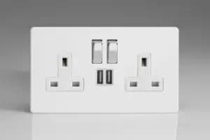 Image of Varilight 2-Gang 13A Single Pole Switched Socket with Metal Rockers with 2x5V DC 2100mA USB Charging Ports - XDQ5U2SWS