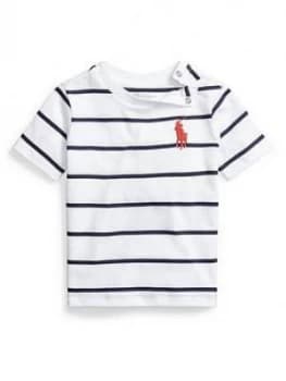Image of Ralph Lauren Baby Boys Short Sleeve Big Pony Stripe T-Shirt - White, Size 18 Months