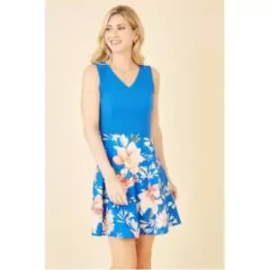 Image of Mela London Blue Floral Skater Dress - Blue