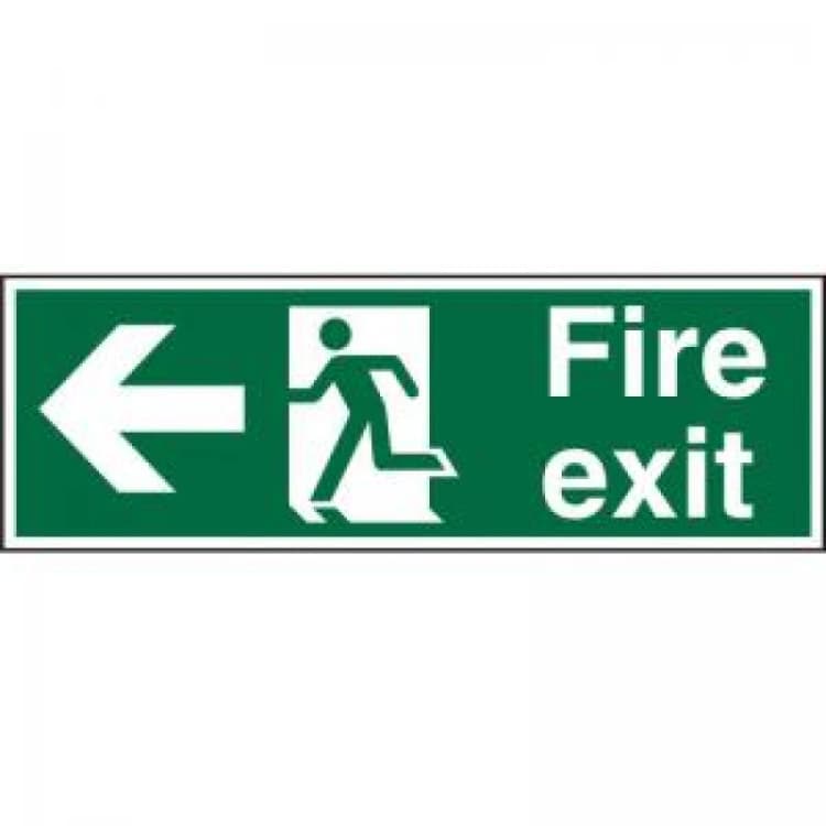 Image of Stewart Superior Seco Safe Procedure Safety Sign Fire Exit Man Running and Arrow Pointing Left Semi Rigid Plastic 450 x 150mm - SP120SRP450X150 SP120S