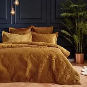 Image of Paoletti Palmeria Quilted Double Duvet Cover Set Polyester Gold