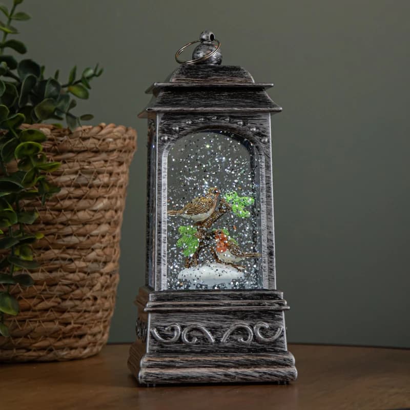 Image of 20cm Dual Powered Light up Christmas Robin Water Spinner with White LEDs