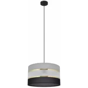 Image of Helam Helen Cylindrical Pendant Ceiling Light Black, Gold, Grey 35cm
