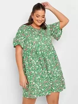 Image of Yours Smock Tunic Dress Green Ditsy, Green, Size 18, Women