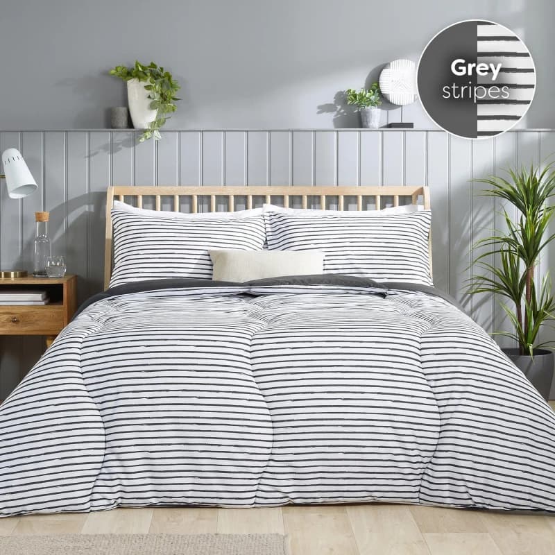 Image of Slumberdown Coverless Comfort Printed Stripe Grey 10.5 Tog Duvet Multi