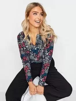 Image of M&Co Mixed Ditsy Notch Neck Top, Blue, Size 12, Women