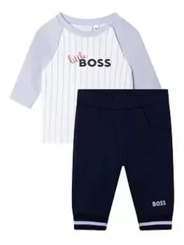 Image of BOSS Baby Boys Stripe Long Sleeve T-Shirt And Jog Pant Set - Navy/White, Size 9 Months