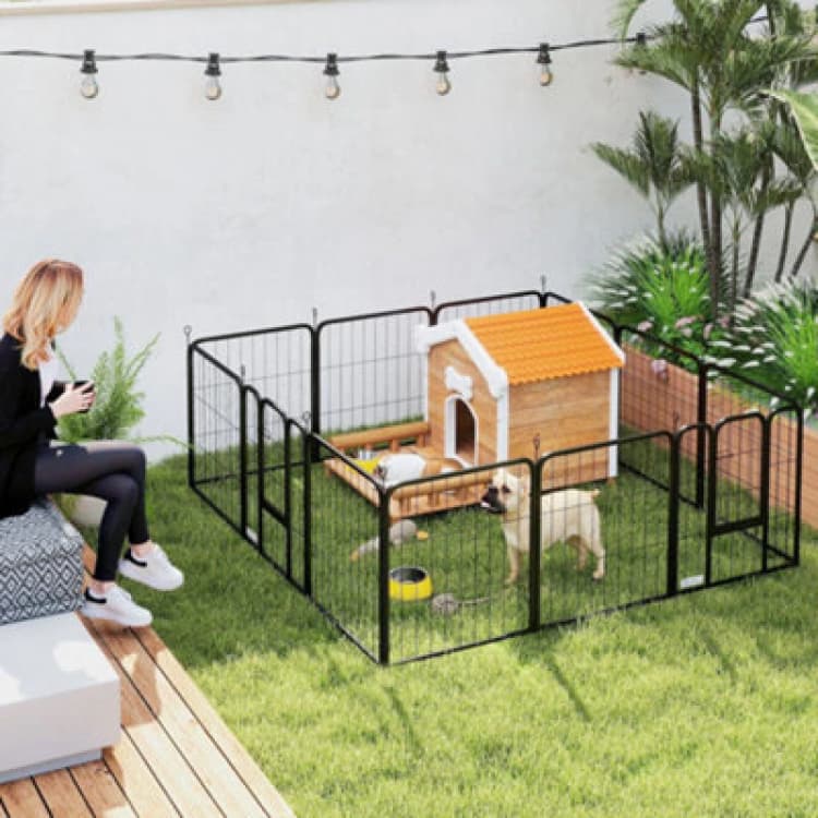 Image of PawHut Dog Pen, 12 Panels Puppy Pen for Small Dogs, 60cm High, Black Black