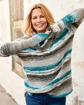 Image of Cotton Traders Womens Stripe Cowl Neck Jumper in Green