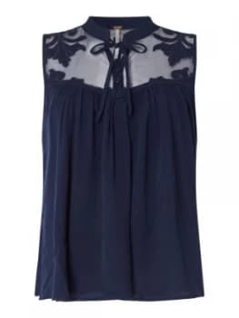 Image of Free People Western Romance Sheer panel Tie Detail Top Blue