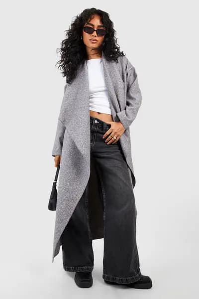 Image of boohoo Super Oversized Waterfall Wool Look Coat Grey