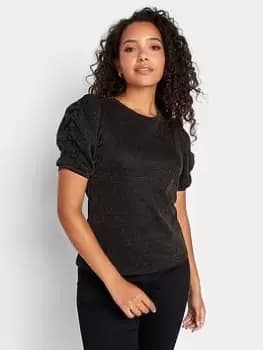 Image of M&Co Shimmer Ruched Sleeve Blouse, Black, Size 18, Women