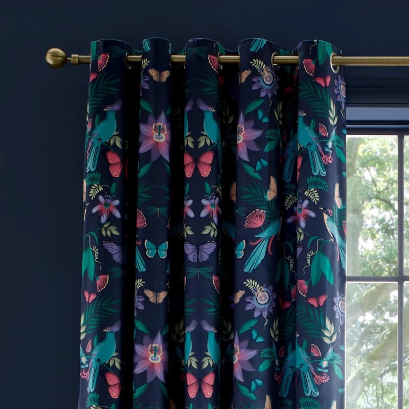 Image of Catherine Lansfield Catherine Lansfield Birds Velvet Curtain Navy 117 x 137cm WB02804