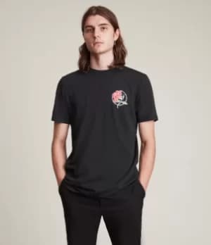 Image of AllSaints Mens Nurose Brace Crew T-Shirt, Jet Black, Size: M