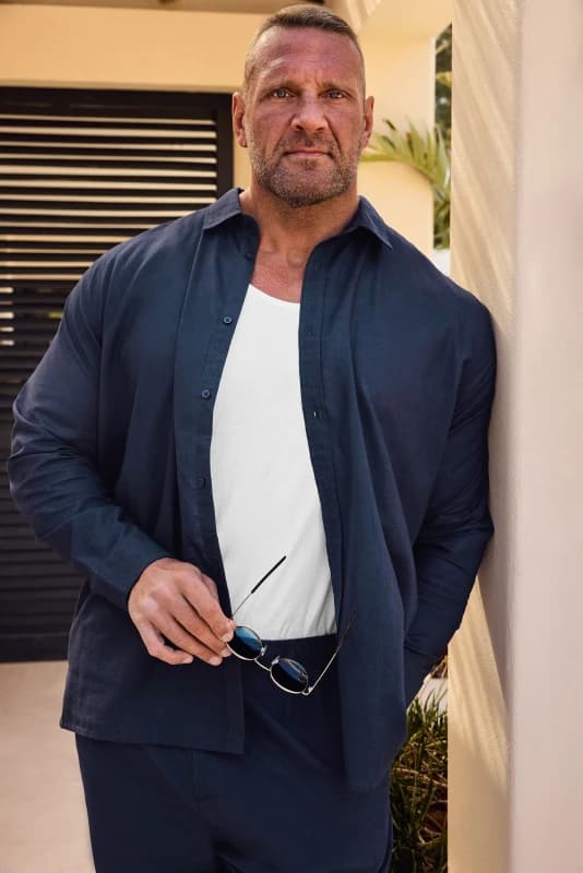 Image of BadRhino Long Sleeve Linen Shirt Dark Blue