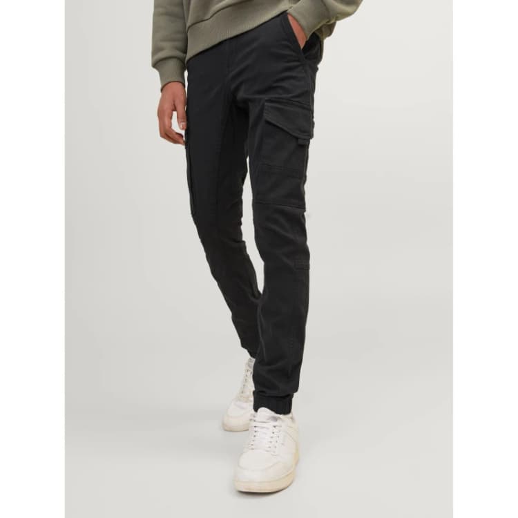 Image of Jack and Jones Paul Flake Slim Stretch Cuffed Cargo Pants Junior - Black 7 - 8 Years