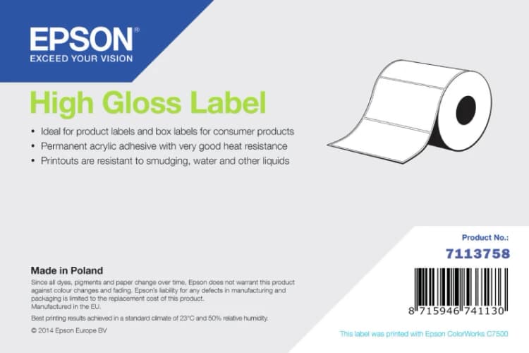 Image of Epson 7113758 High Gloss White Die-Cut Label Roll 102mm x 51mm - 2310 Labels (Original)