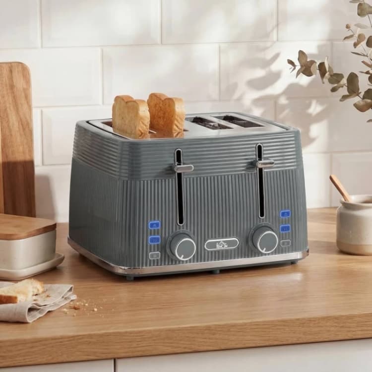 Image of HOMCOM 4 Slice Electric Toaster with 7 Browning Levels, 1860W, Grey Grey Unisex