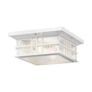 Image of Outdoor IP44 2 Bulb Flush Light Composite & Glass White LED E27 60W