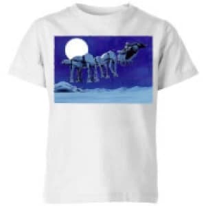 Image of Star Wars AT-AT Darth Vader Sleigh Kids Christmas T-Shirt - White - 3-4 Years
