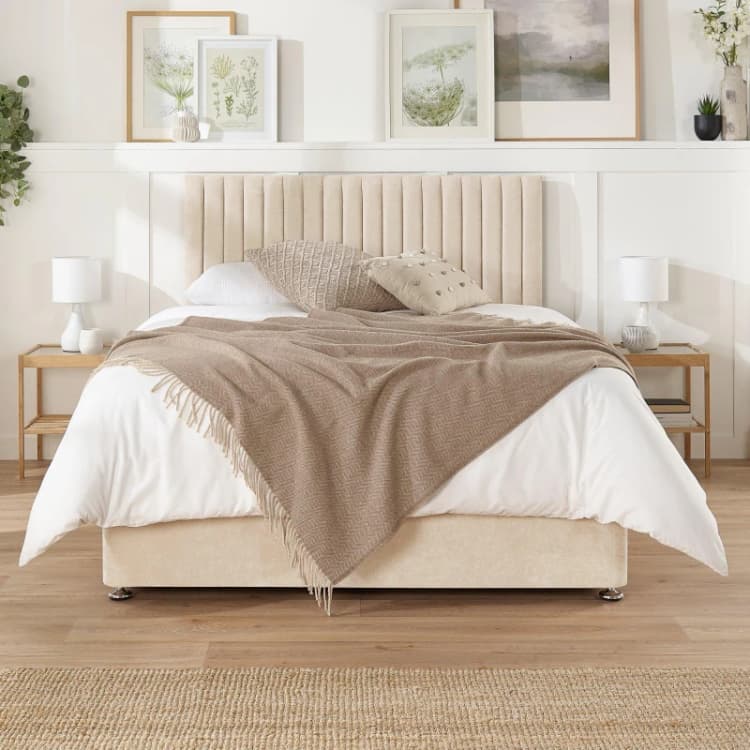 Image of Aspire Aspire Grant Divan, Linen Fabric, Strutted Headboard, No Drawers Cream