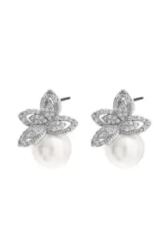 Image of Silver Cubic Zirconia Leaf Stud Earrings