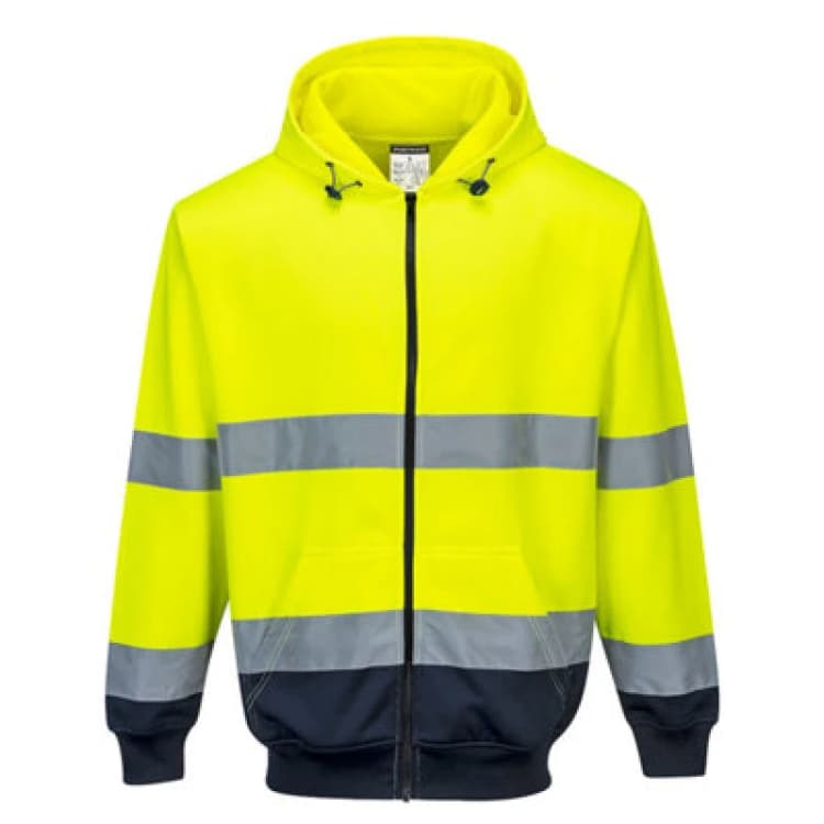 Image of Portwest Hi Vis Contrast Zipped Hoodie B317YNRL Colour: Yellow / Navy