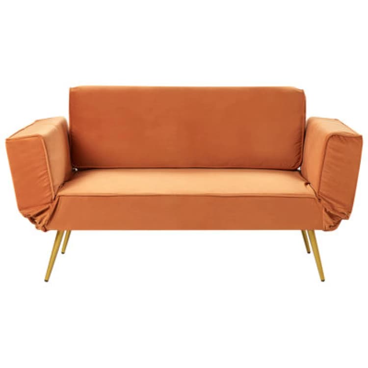 Image of Beliani Sofa Bed 2 Seater Saarela Velvet Orange