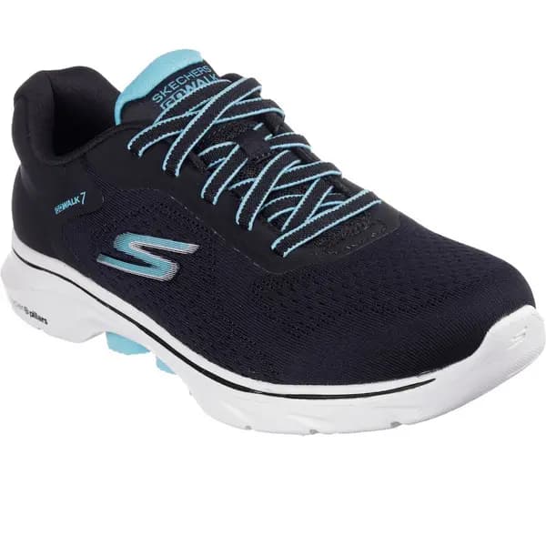 Image of Skechers Womens GO WALK 7 Lightweight Cosmic Waves Trainers UK Size 7 (EU 40) Black/Turquoise SKE2252-BKTQ-7