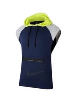 Image of Nike Dri Fit Mens Sleeveless Fleece Training Hoodie, Navy, Size L, Men