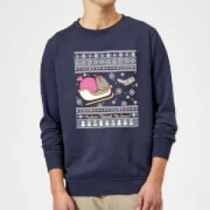 Image of Pusheen Core Pusheen Through The Snow Christmas Sweatshirt - Navy - XXL