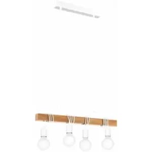 Image of Hanging Ceiling Pendant Light White & Wood 4x E27 Kitchen Island Multi Lamp
