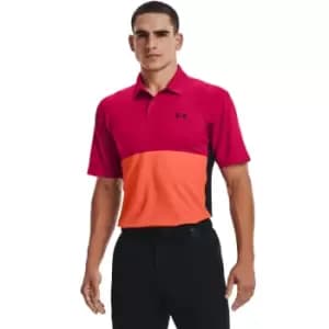 Image of Under Armour Mens Performance Blocked Polo Pink Polo - 3XL